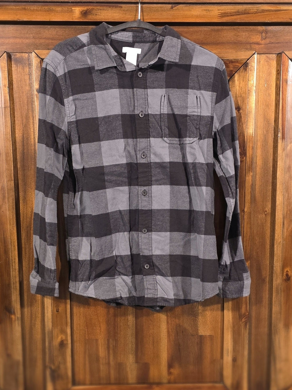 Falls Creek Boy's Black and Gray Buffalo Plaid Flannel Shirt